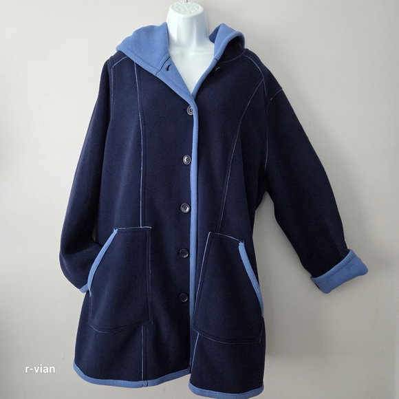 Susan Graver Cozy Fleece Coat Navy/Royal Blue Size 1X New without tags - Picture 2 of 4